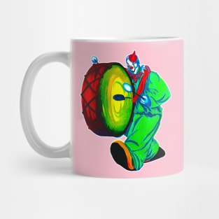 Green clown playing bass drum Mug